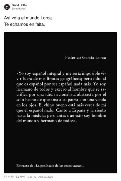 Que grandes palabras de Lorca para reflexionar