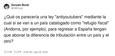 Una ley que har&iacute;a pensar dos veces a los youtubers de irse a otro pa&iacute;s