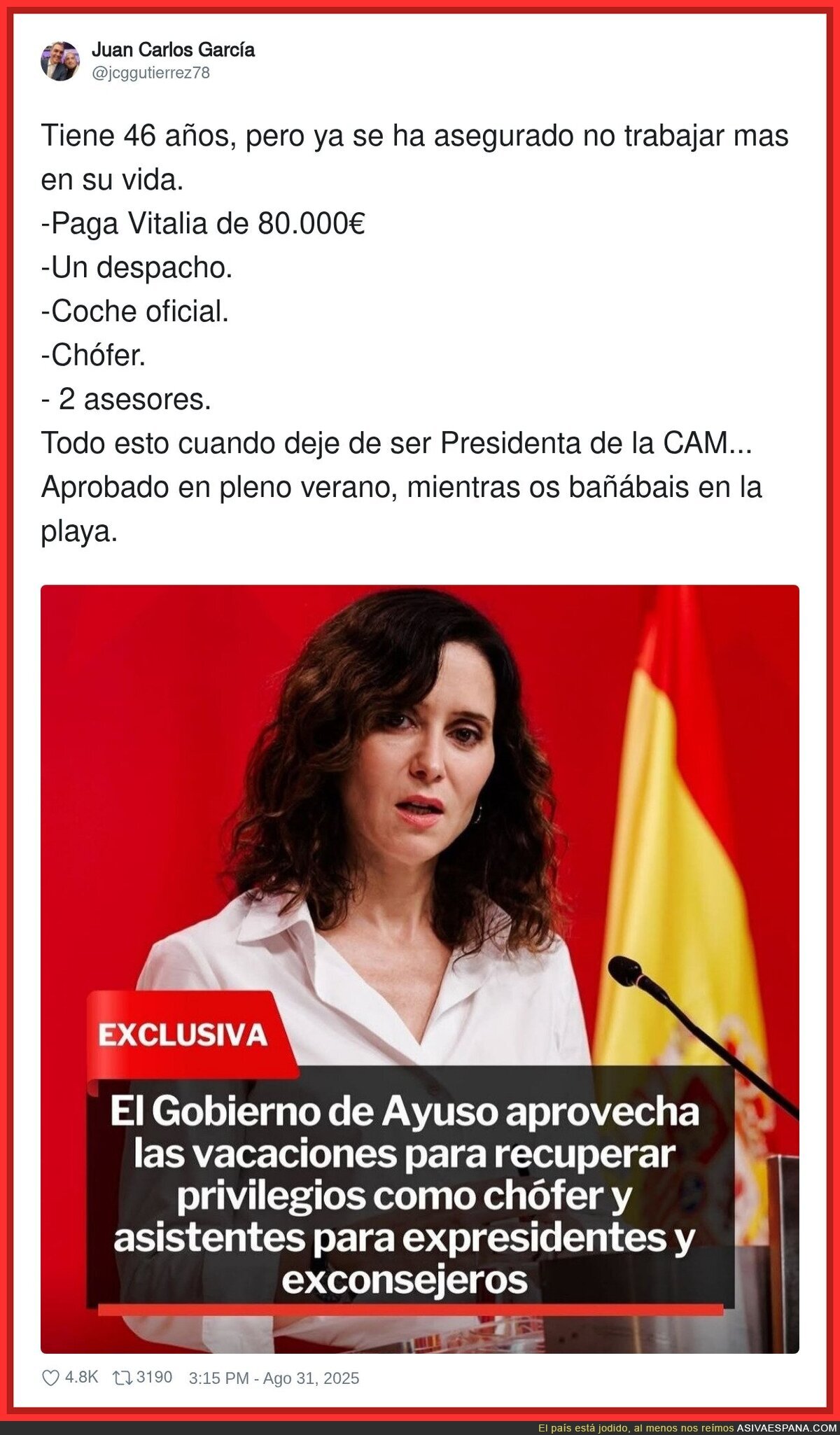 Ayuso se asegura un dineral para toda su vida