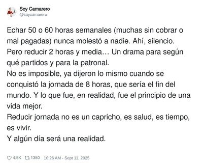 Tarde o temprano se bajarán las horas