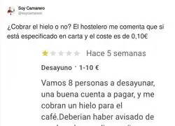 El servicio extra de cobrar por el hielo en los bares