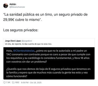La Sanidad Privada se lava las manos en cuanto hay que salvar a alguien