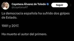 Cayetana est&aacute; enferma de odio, ha tenido que borrar este mensaje