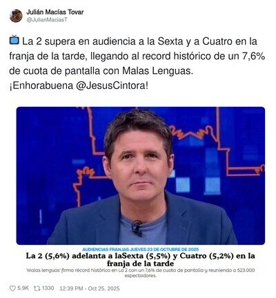 Jes&uacute;s Cintora ha revolucionado la audiencia de La2