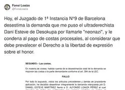Fonsi Loaiza ha ganado contra Daniel Esteve de Desokupa