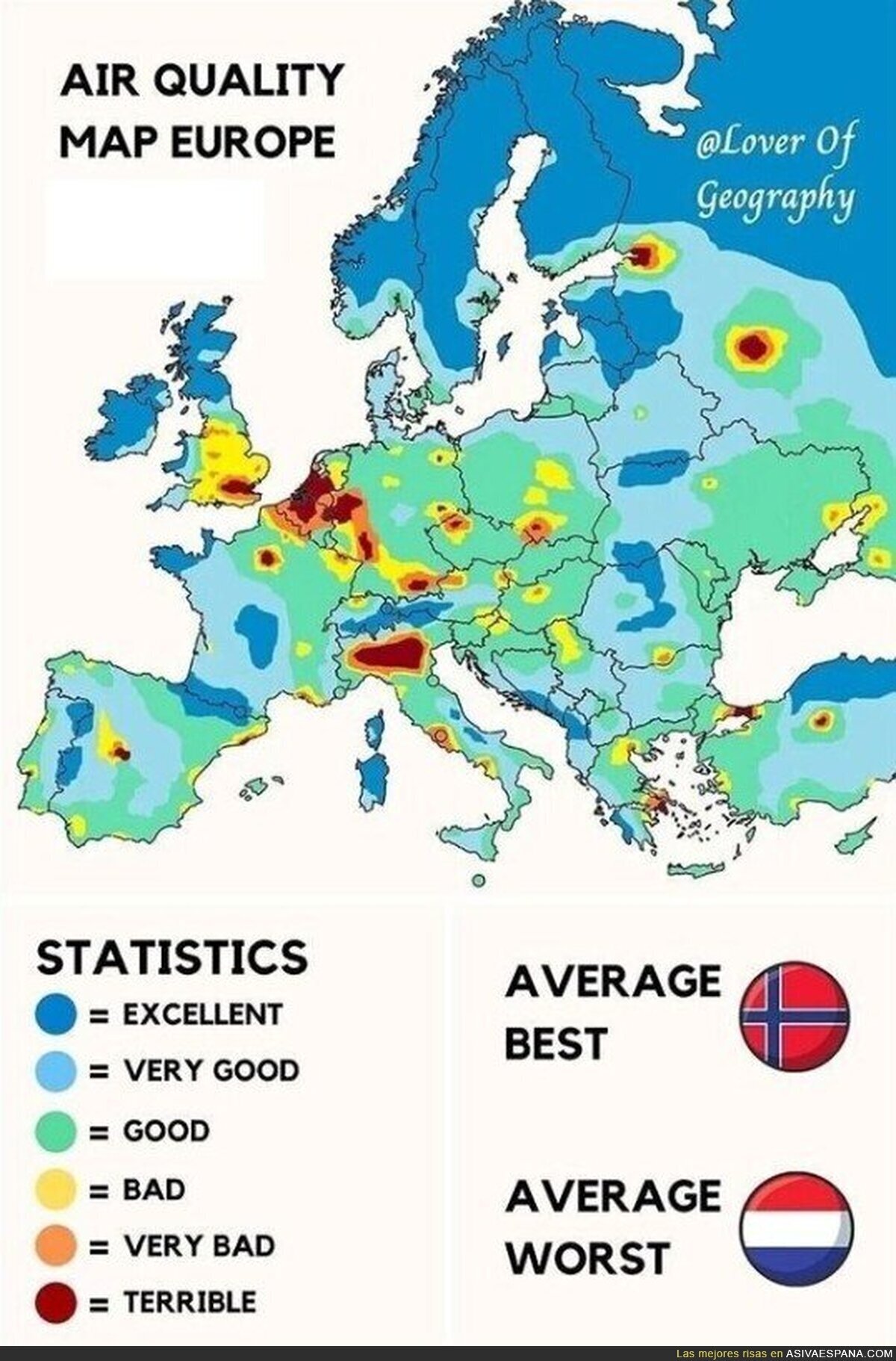 Mapa de la calidad del aire en Europa
