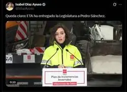 Ayuso presentando el Plan de Inclemencias Invernales: "ETA"