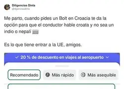 Las opciones que te da Croacia en Uber
