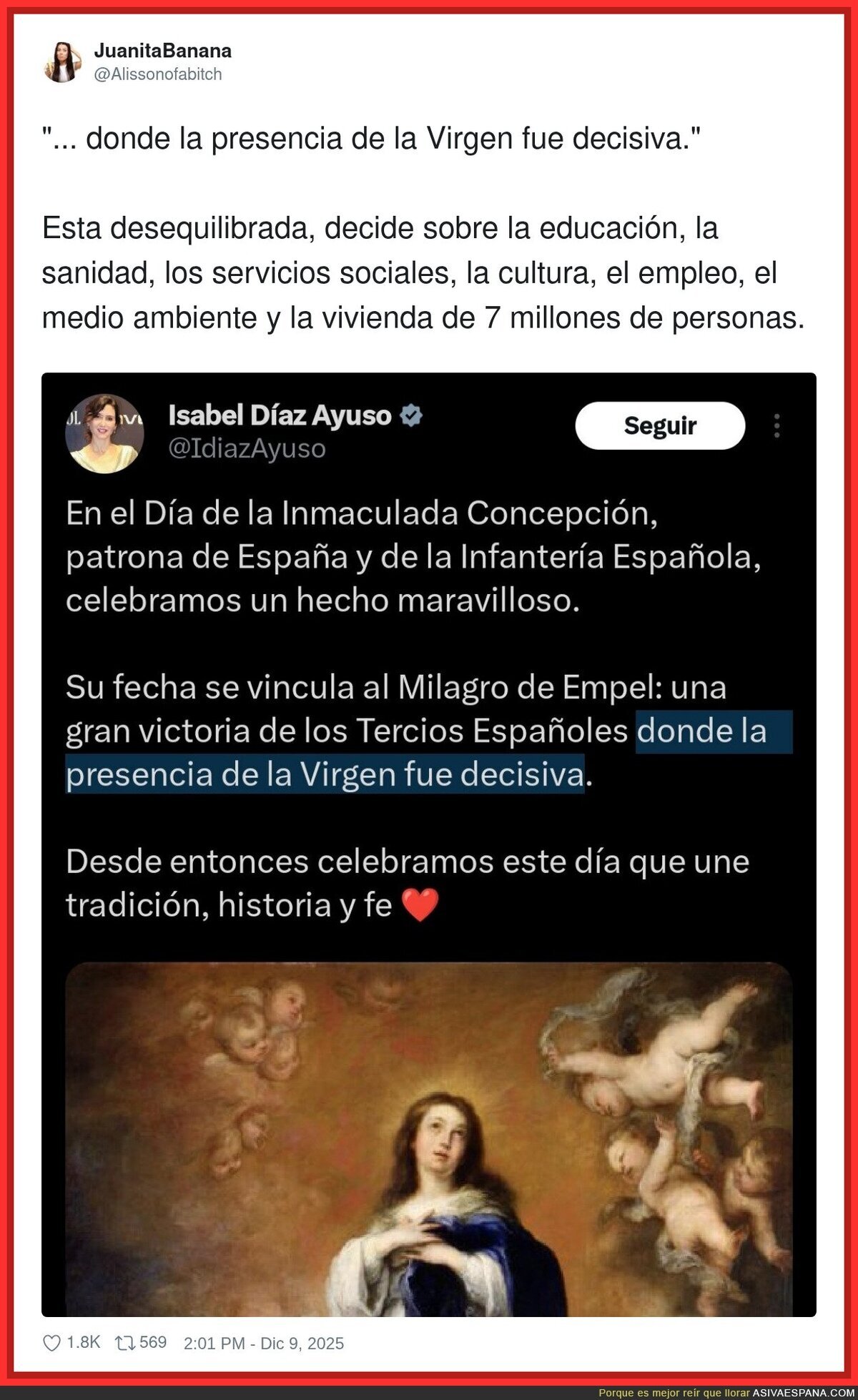 Isabel D&iacute;az Ayuso y la ayuda de la virgen