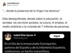 Isabel D&iacute;az Ayuso y la ayuda de la virgen
