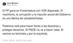 Irene Montero tras los resultados de Extremadura