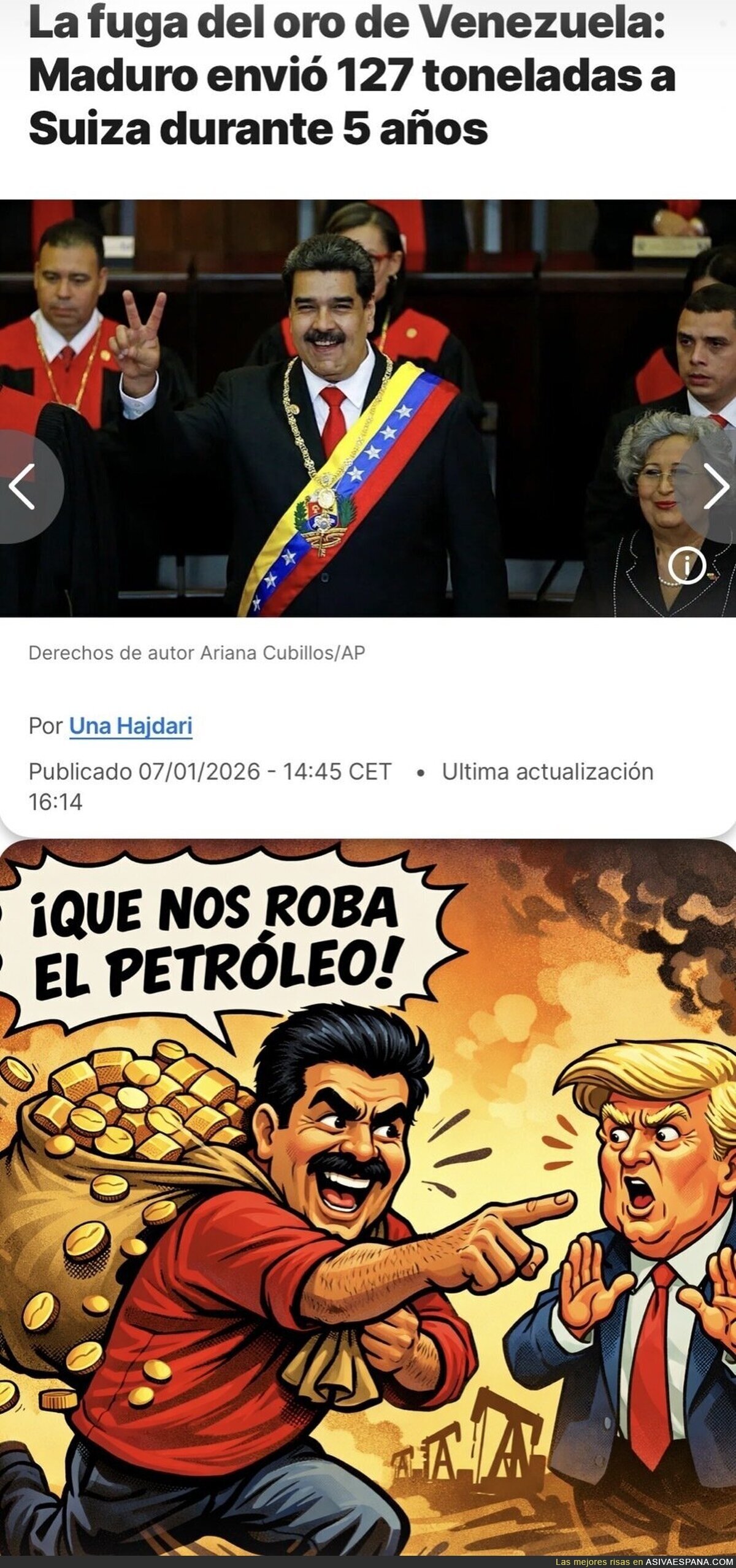 Suiza confirma que Maduro envió 127 TONELADAS DE ORO a Suiza durante 5 años. En secreto. Para ponerlo en dimensión, el Imperio Español extrajo 180 toneladas en los 3 siglos que dominó el territorio americano.