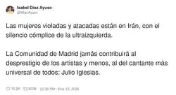 El deleznable mensaje de Isabel D&iacute;az Ayuso defendiendo a Julio Iglesias