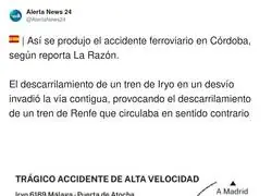Tremendo accidente por culpa del descarrilamiento de un Iryo
