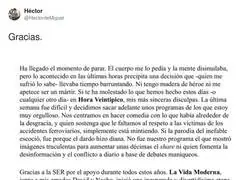 El mensaje de H&eacute;ctor de Miguel tras abandonar temporalmente todo por los ataques de la ultraderecha
