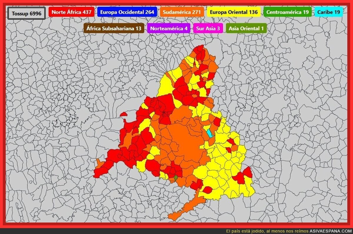 Madrid: Origen extranjero m&aacute;s com&uacute;n por Municipio