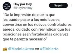 En la SER no entienden que los m&eacute;dicos hagan huelgas contra la ministra de sanidad en vez de esperar a que gobierne la derecha para salir a la calle