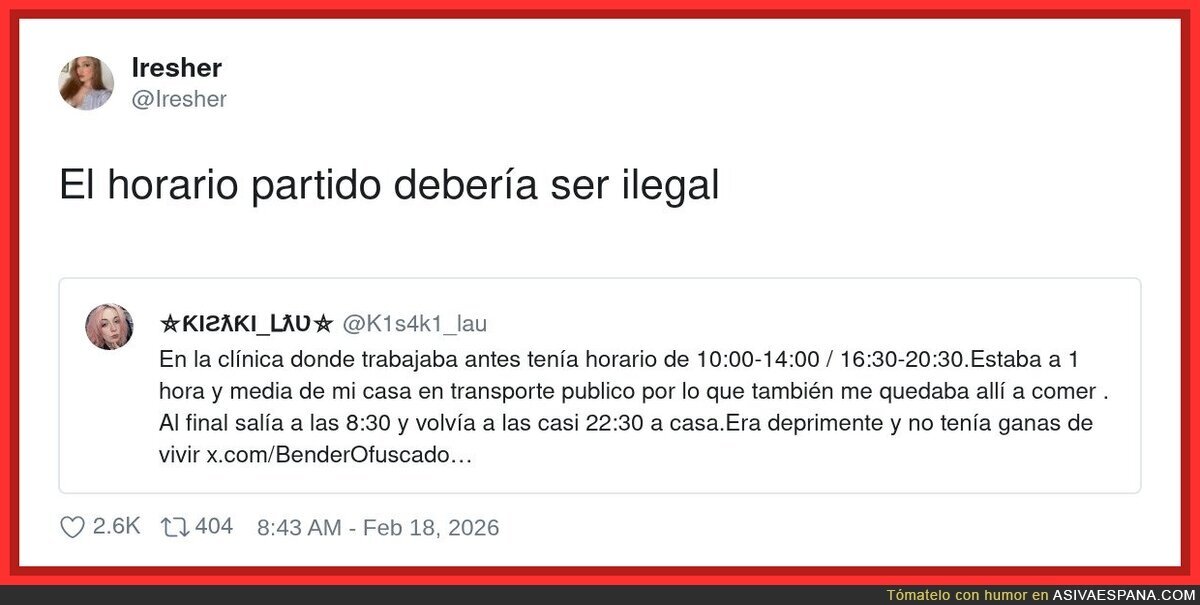 Horario partido: trabajas todo el d&iacute;a y descansas lo justo para volver a currar