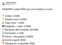 La gente se ha vuelto loca si esto es lo que vale una boda. Ojo los anillos