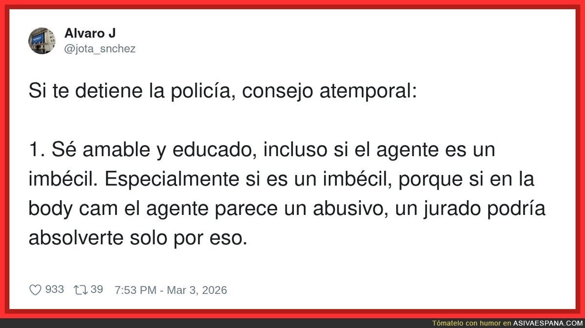 Yo intentando no discutir con el poli para farmear puntos de &ldquo;v&iacute;ctima simp&aacute;tica&rdquo; en la bodycam