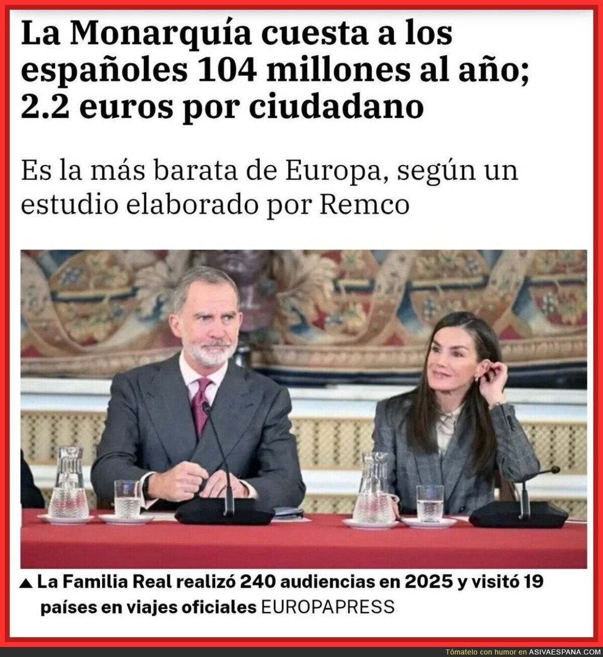 2,2&euro; al a&ntilde;o y a&uacute;n as&iacute; tenemos que estar contentos por ser la m&aacute;s barata de Europa