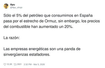 El 5% del petr&oacute;leo pasa por Ormuz, pero el 100% de la subida pasa por tu cartera