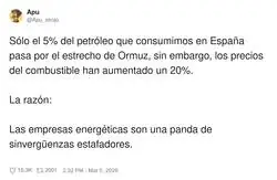El 5% del petr&oacute;leo pasa por Ormuz, pero el 100% de la subida pasa por tu cartera