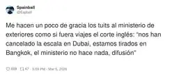 &ldquo;Estamos varados en Bangkok&rdquo; = se nos ha roto el chiringuito del postureo y queremos que la embajada se moje