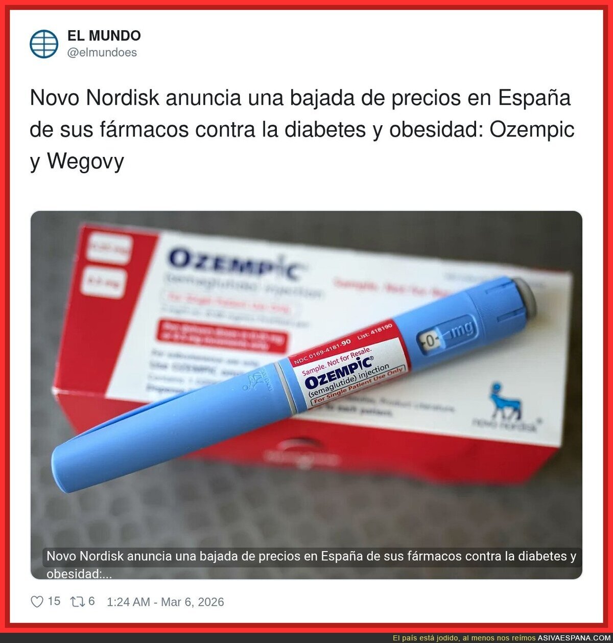 Espa&ntilde;a: baja el Ozempic, sube la gasolina