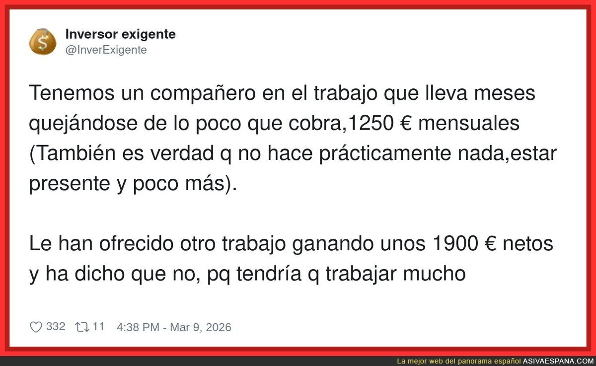 Quiere cobrar como senior, pero sin currar