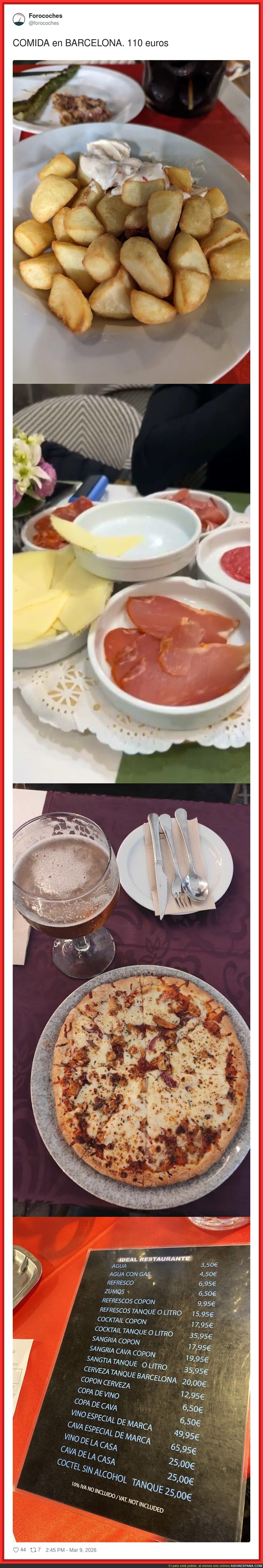 110&euro; por unas patatas y el privilegio de ver la carta sin llorar