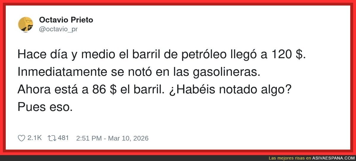 Cuando sube la gasolina es &ldquo;el mercado&rdquo;; cuando baja es &ldquo;ya si eso en la pr&oacute;xima vida&rdquo;