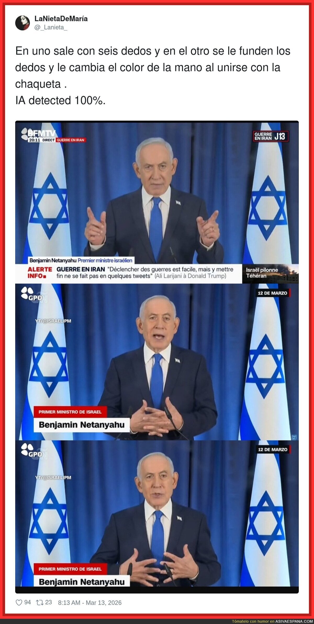 Netanyahu sale en un video y claramente se nota que es IA por este detalle, esconden algo claramente
