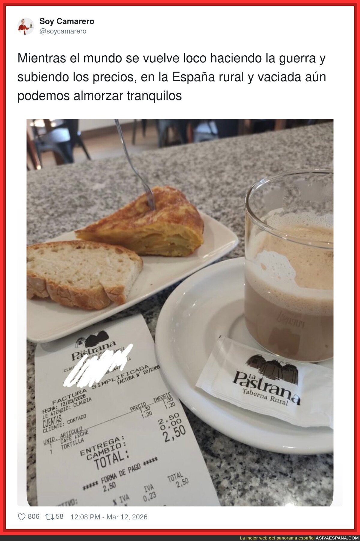 Mientras el mundo se vuelve loco haciendo la guerra y subiendo los precios, en la Espa&ntilde;a rural y vaciada a&uacute;n podemos almorzar tranquilos