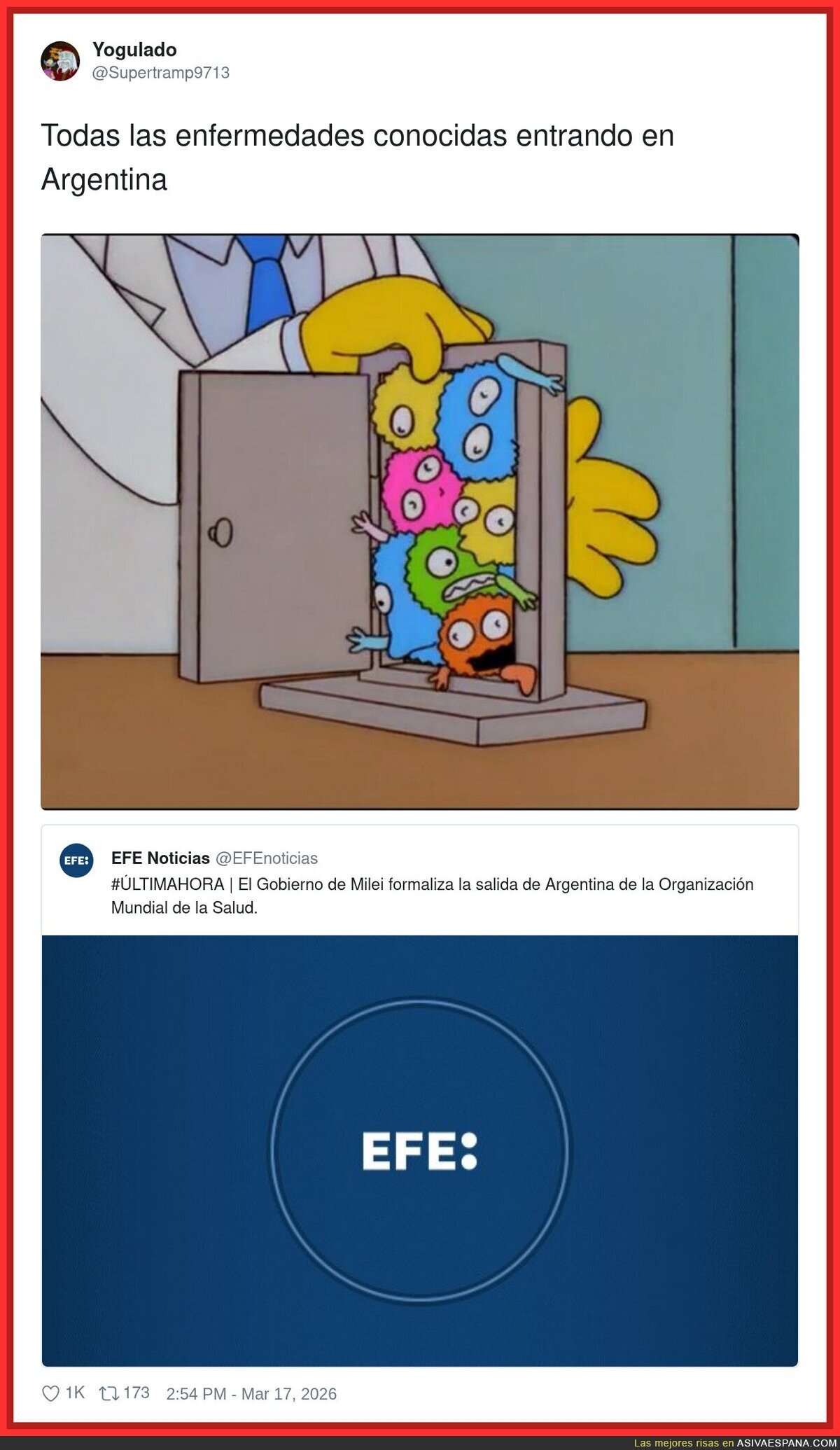 Argentina sali&eacute;ndose de la OMS y los virus: "Bueno, pues entramos por la puerta de atr&aacute;s"