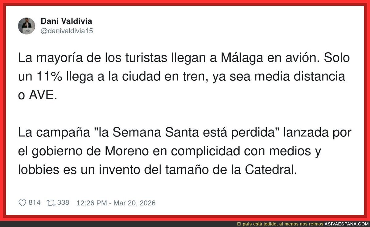 Si el 89% viene en avi&oacute;n, igual el problema no es la Semana Santa&hellip; es Renfe
