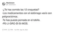 Yo justificando las croquetas: es por seguridad m&eacute;dica, PE-LI-GRO-S&Iacute;-SI-MO