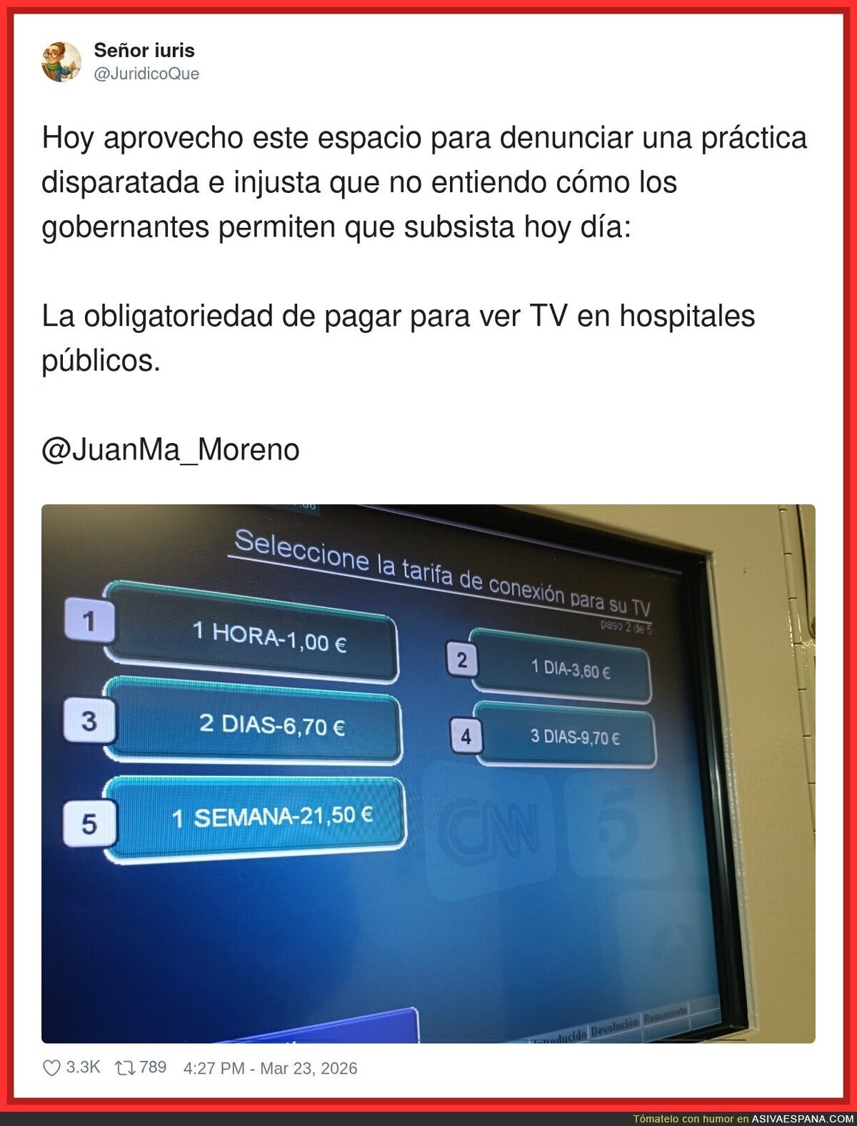 La sanidad es p&uacute;blica, la pasta la hacen con la TV en la habitaci&oacute;n