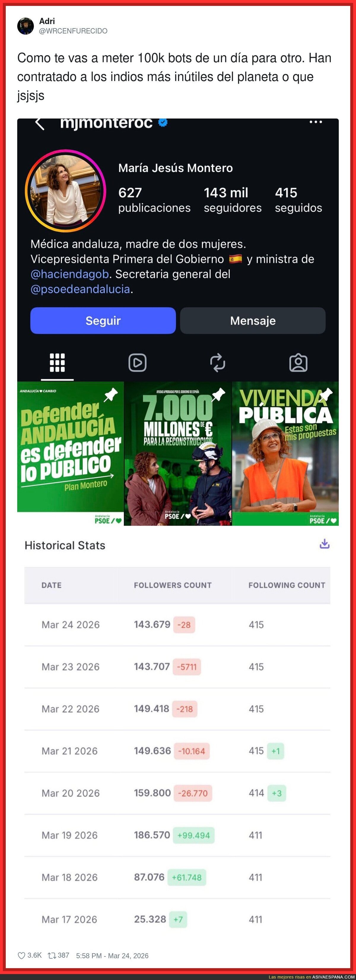 Mar&iacute;a Jes&uacute;s Montero no sirve ni para comprar bots