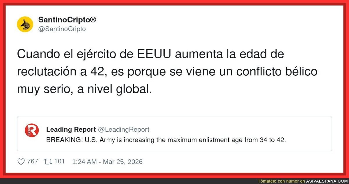 Me suben la edad de reclutamiento a 42 y justo hoy me cruje la rodilla al levantarme del sof&aacute;: casualidad, s&iacute; claro