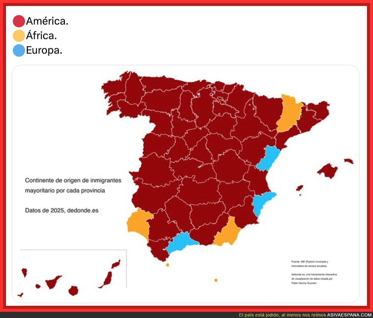 Provincias con m&aacute;s inmigrantes por continente de nacimiento en 2025