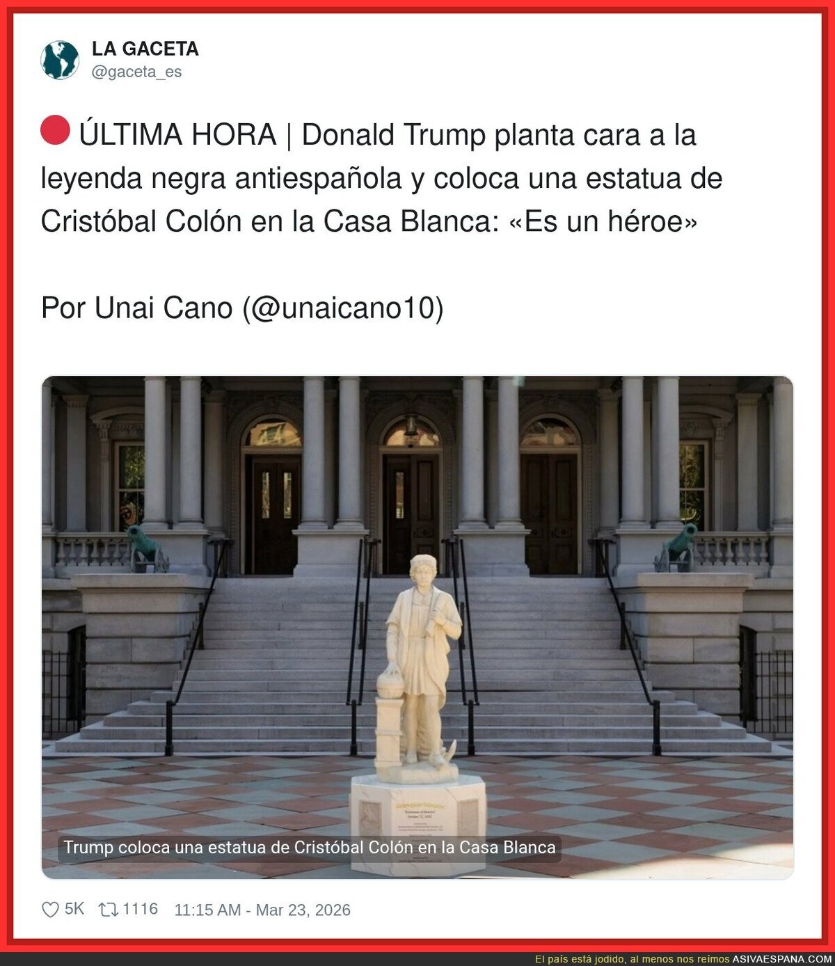 Trump metiendo a Col&oacute;n en la Casa Blanca como si fuera decoraci&oacute;n de Zara Home