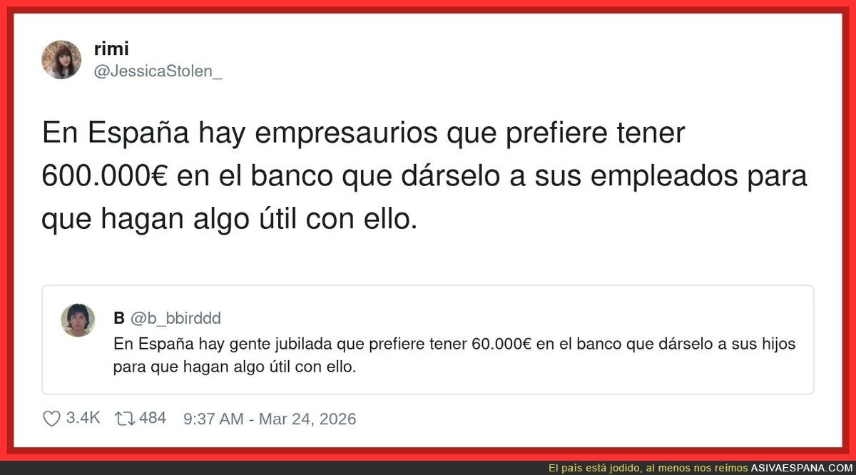 En Espa&ntilde;a el dinero no se reparte: se guarda &ldquo;por si acaso&rdquo; y se muere con &eacute;l