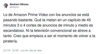 Amazon Prime Video: pagas la suscripci&oacute;n y te regalan 45 minutos de anuncios