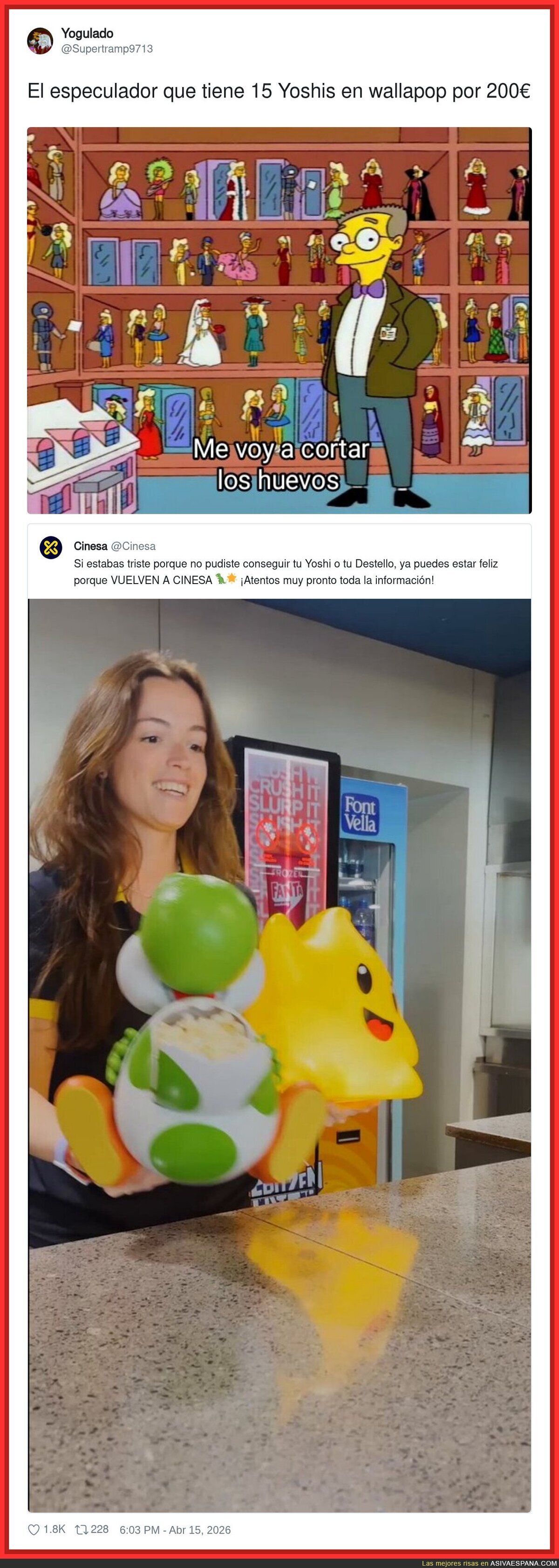 Que se jodan, van a joder al especulador que tiene 15 Yoshis en wallapop por 200&euro;