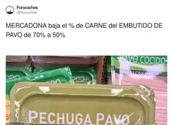 El nuevo enga&ntilde;o de MERCADONA, baja el % de CARNE del EMBUTIDO DE PAVO de 70% a 50%