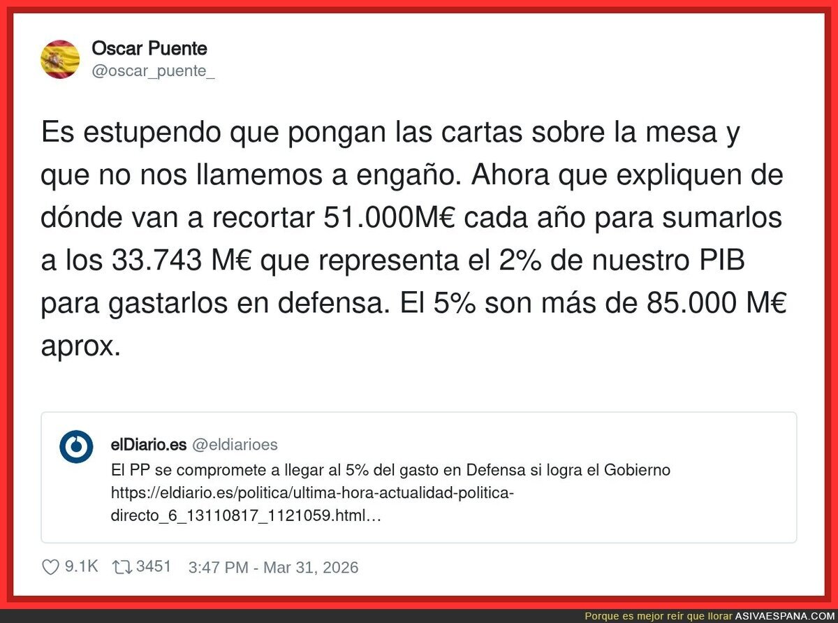 Tranquilos, el 5% sale de recortar en &lsquo;cosas prescindibles&rsquo; como sanidad, educaci&oacute;n y ya si eso comer