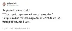Mi religi&oacute;n: el Estatuto de los Trabajadores. Am&eacute;n y a la playa