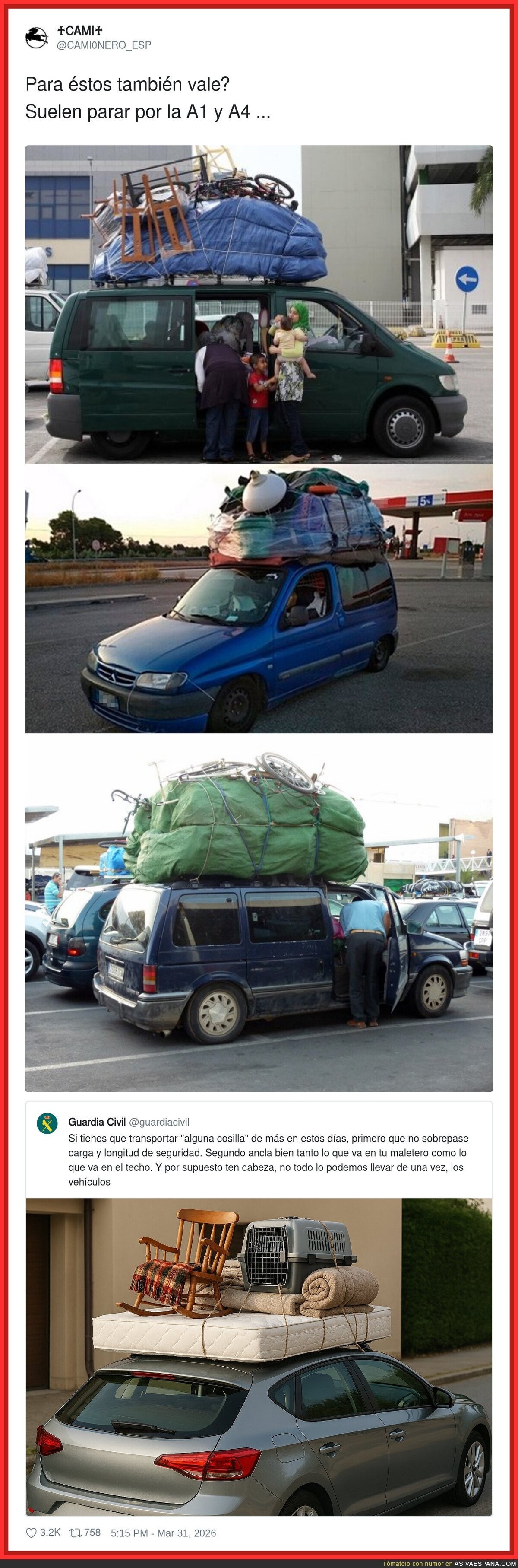 No van cargados, se llevan media casa a cuestas