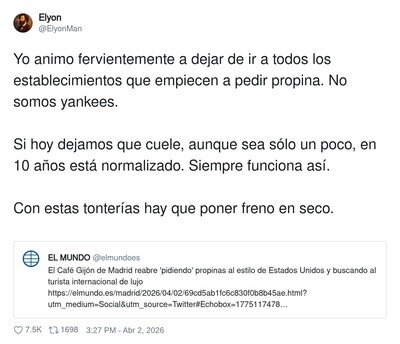 En Espa&ntilde;a la propina es opcional: va en la misma carpeta que la puntualidad